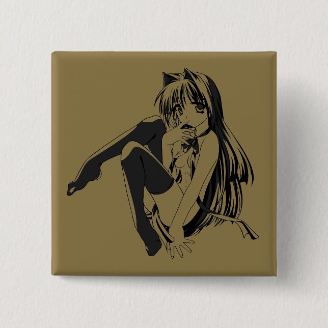 Manga, Neko Catgirl Furry Kawaii Loli Button (Vorderseite)