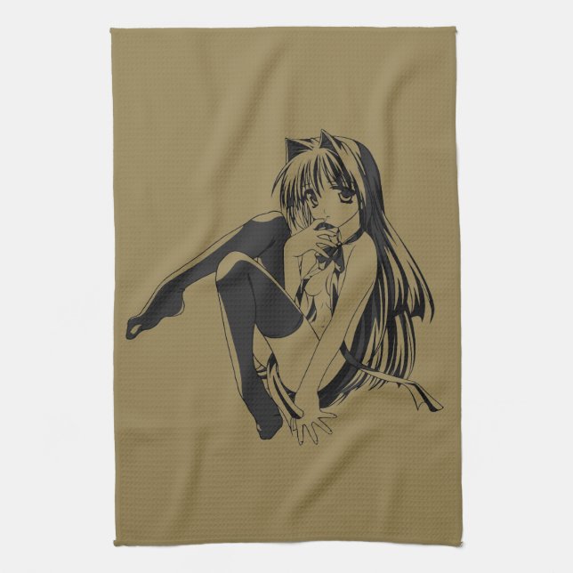 Manga, Neko Catgirl Furry Kawaii Loli Geschirrtuch (Vertikal)