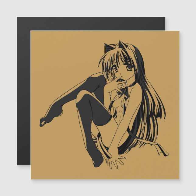 Manga, Neko Catgirl Furry Kawaii Loli Magnetkarte (Vorne/Hinten)