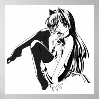 Manga Neko Catgirl Pinup Mädchen "LosgelöstBasiere Poster