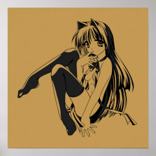 Manga, Neko Katzenmädchen Furry Kawaii Loli Poster
