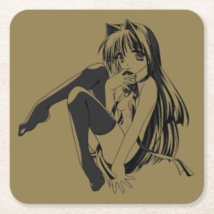 Manga, Neko Katzenmädchen Furry Kawaii Loli Rechteckiger Pappuntersetzer