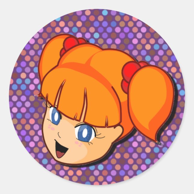 Manga Red Girl Runder Aufkleber (Vorderseite)