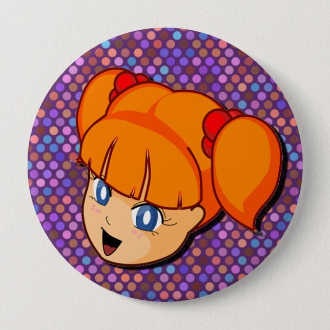 Manga Rot-Mädchen Button (Vorderseite)