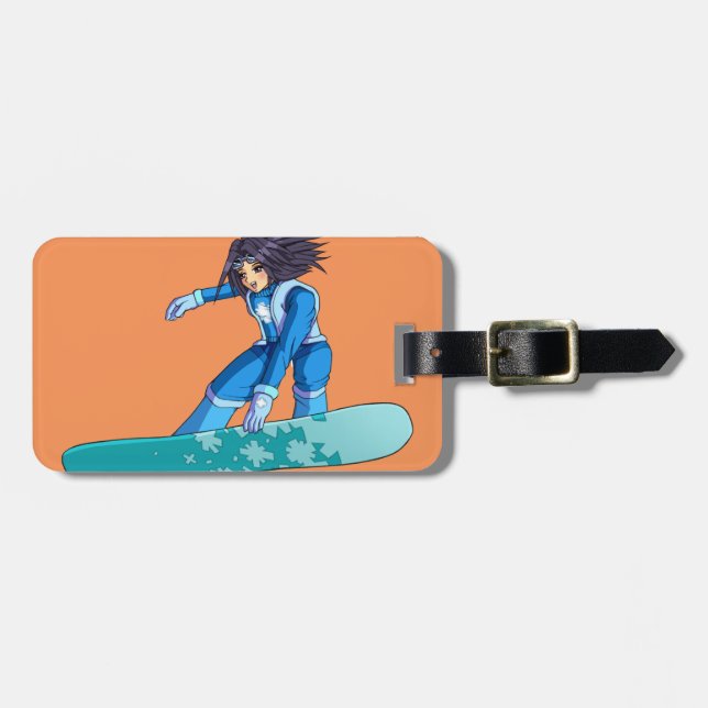 Manga Snowboarder-Mädchen Gepäckanhänger (Vorderseite horizontal)
