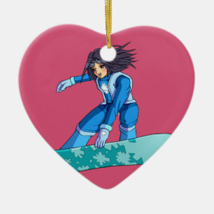 Manga Snowboarder-Mädchen Keramikornament