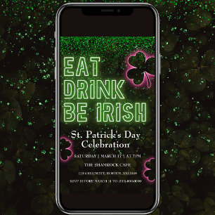 Manger Boire Être Irlandais Invitation Flyer Neon 