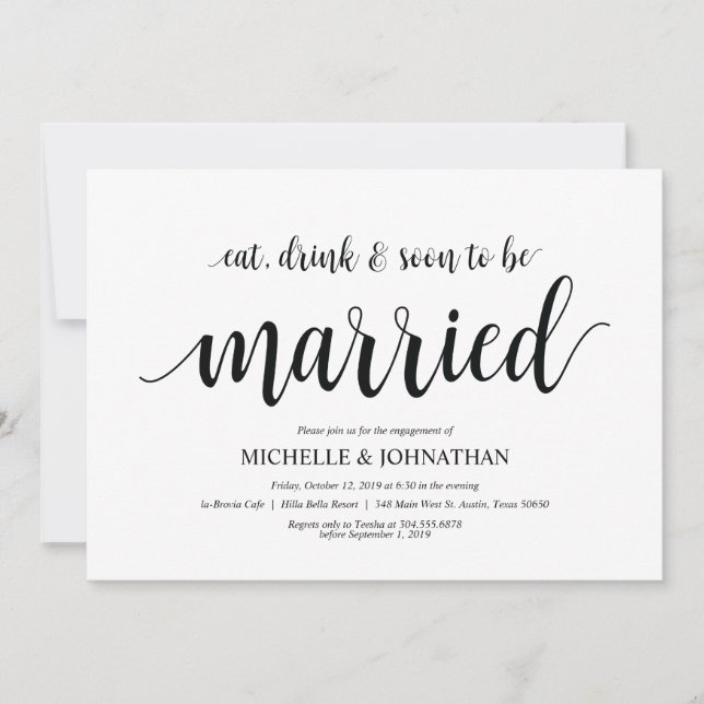 Mangez, buvez, bientôt marié, invitations du parti (Devant)