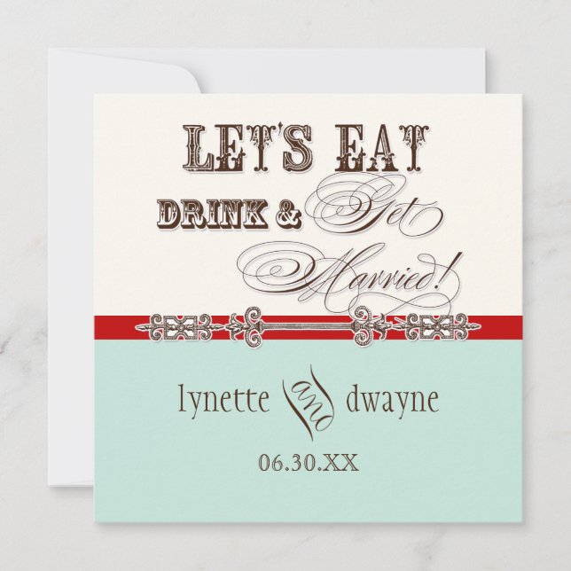 Mangez, Buvez n Obtenez Marié Script Faire-part de (Devant)