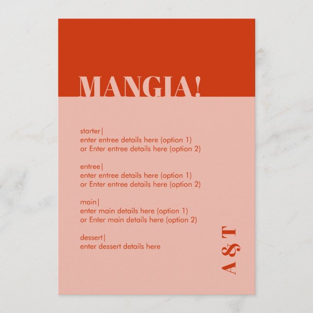 Mangia moderne Italien Burnt Orange Menu Mariage (Devant)
