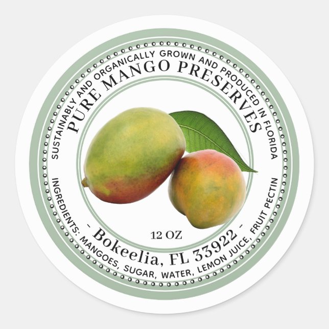 Mango Conserve Jelly Étiquette biologique durable (Devant)