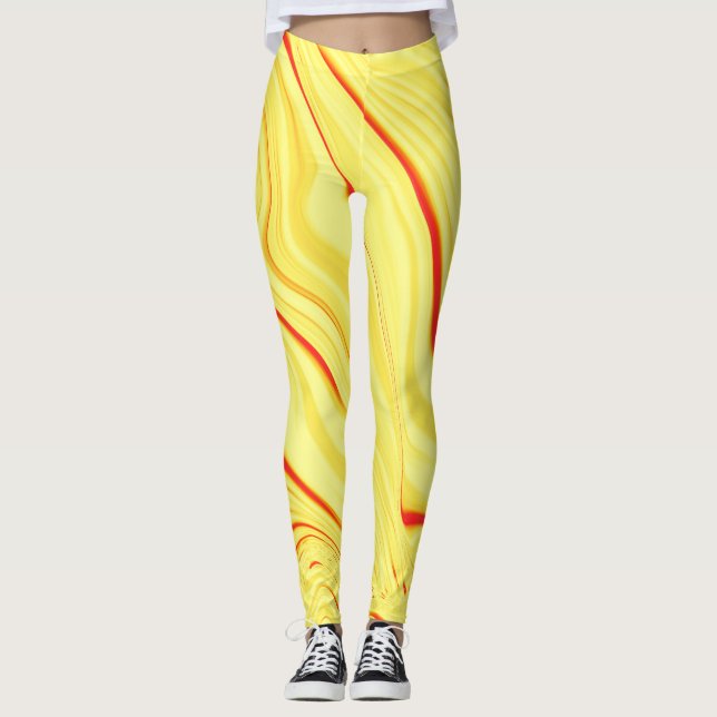 Mango-Creme mit rotem oder korallengewölbtem Schla Leggings (Vorderseite)