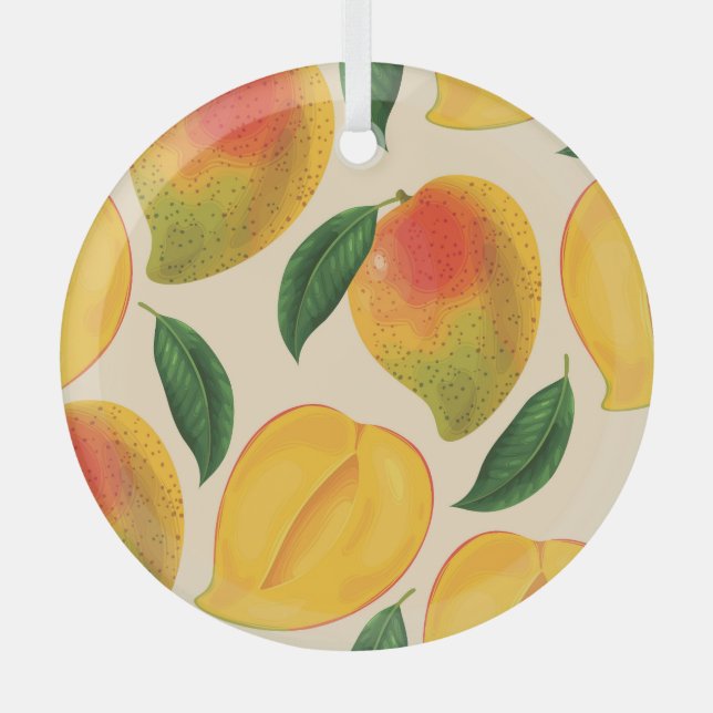 Mango Frucht Nahtloses Muster Ornament Aus Glas (Vorderseite)