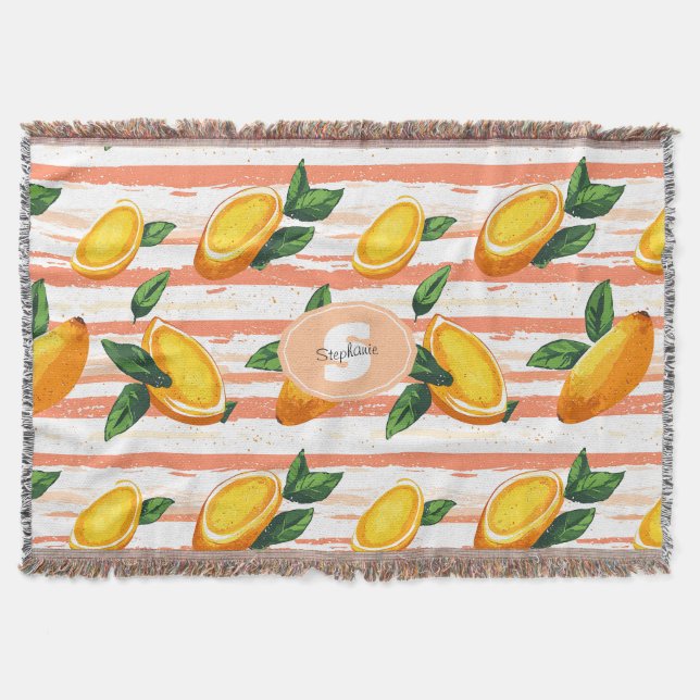 Mango Fruit Muster mit grünen Blätter Decke (Vorderseite)