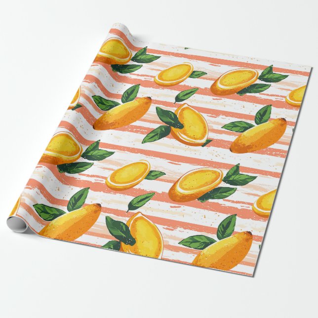 Mango Fruit Muster mit grünen Blätter Geschenkpapier (Ungerollt)