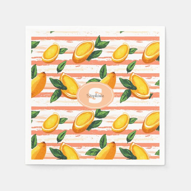 Mango Fruit Muster mit grünen Blätter Serviette (Vorderseite)
