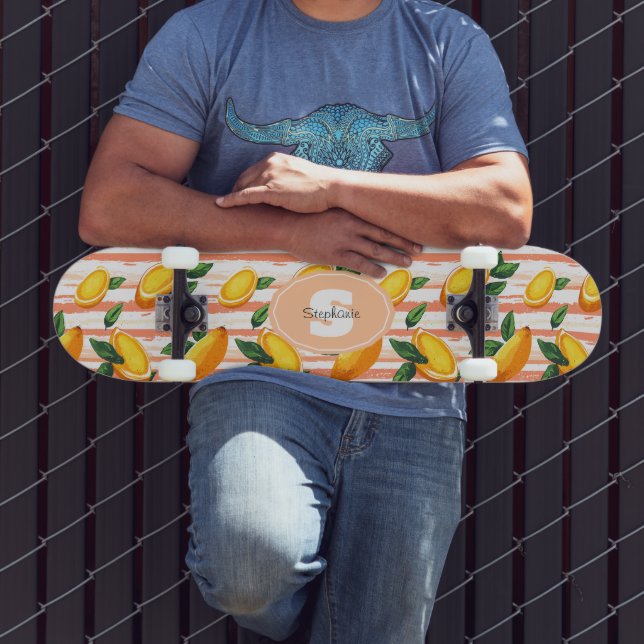 Mango Fruit Muster mit grünen Blätter Skateboard (Außenbereich 3)