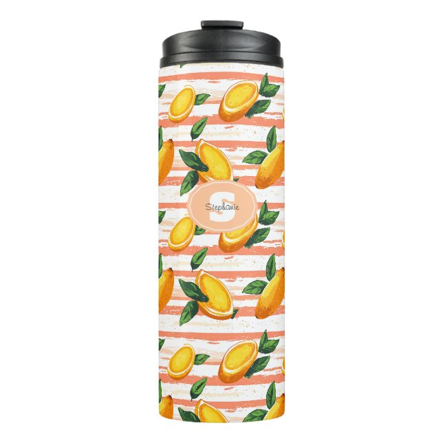 Mango Fruit Muster mit grünen Blätter Thermosbecher (Vorderseite)