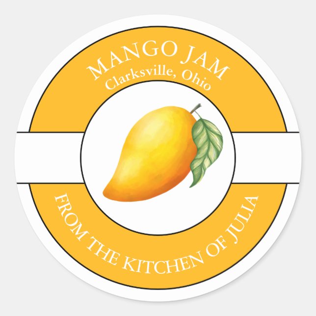 Mango-Jam-Label Runder Aufkleber (Vorderseite)