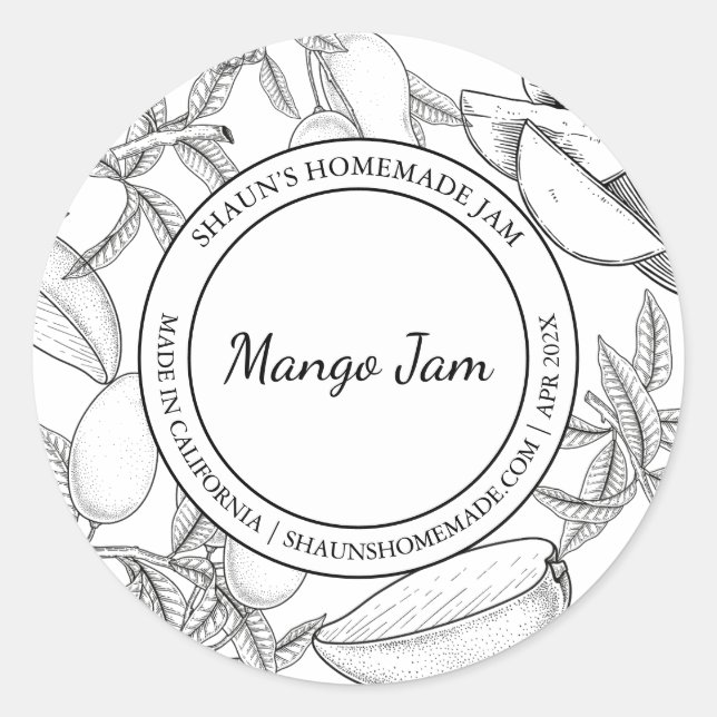 Mango Jam Sketch Modern Label Runder Aufkleber (Vorderseite)