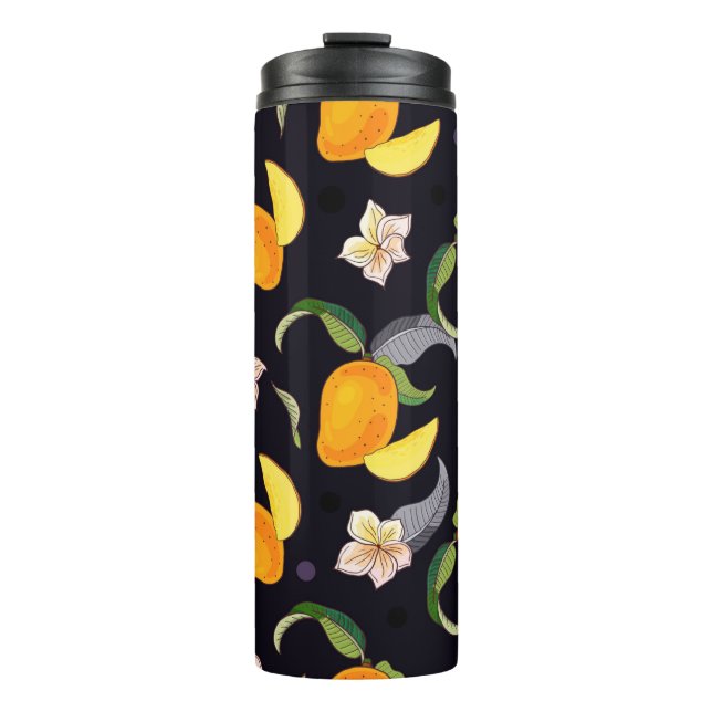 Mango. Nahtloses Muster mit gelben und roten Trope Thermosbecher (Vorderseite)