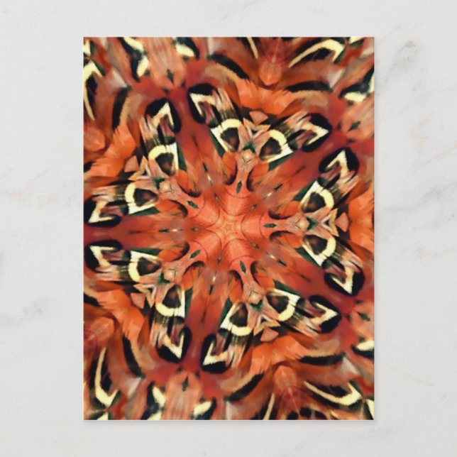 Mango Pheasant Feather Kaleidoscope Mandala Postkarte (Vorderseite)