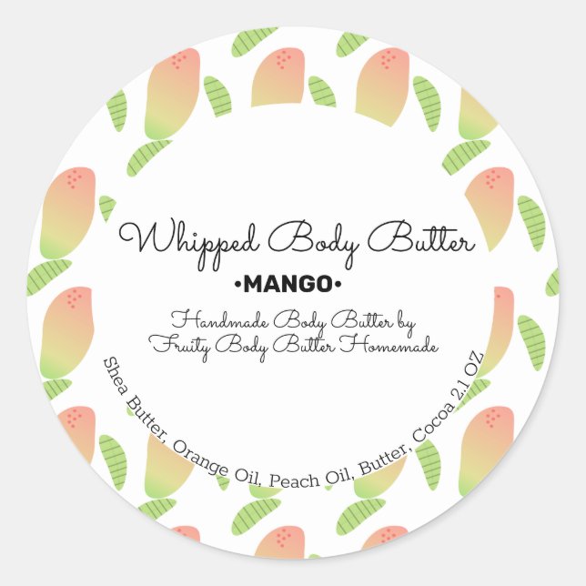 Mango Scent Butter Bath Branding Verpackung Runder Aufkleber (Vorderseite)