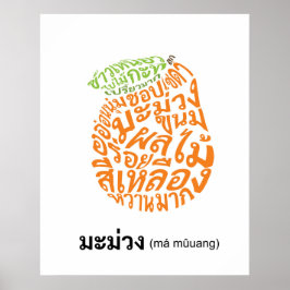 Mango Shape Thai Script Frucht Word Art Poster
