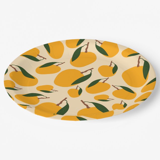 Mango Summer Frucht Muster Pappteller (Schrägansicht)