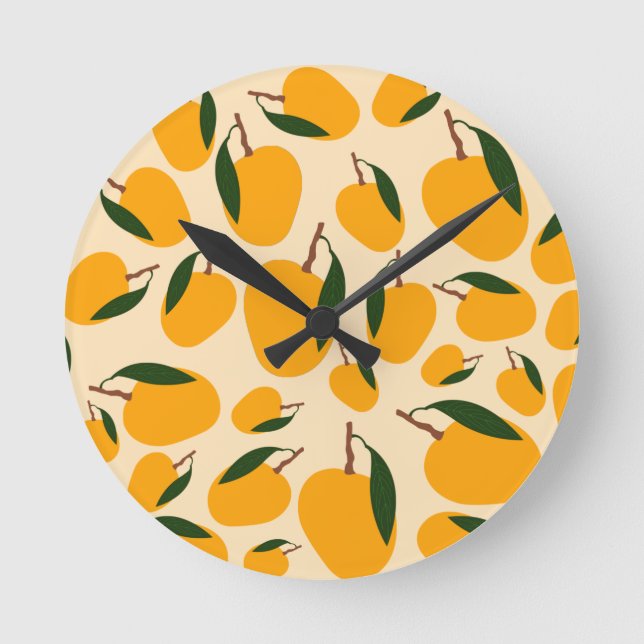 Mango Summer Fruit Muster Küche Dekoration Runde Wanduhr (Vorderseite)
