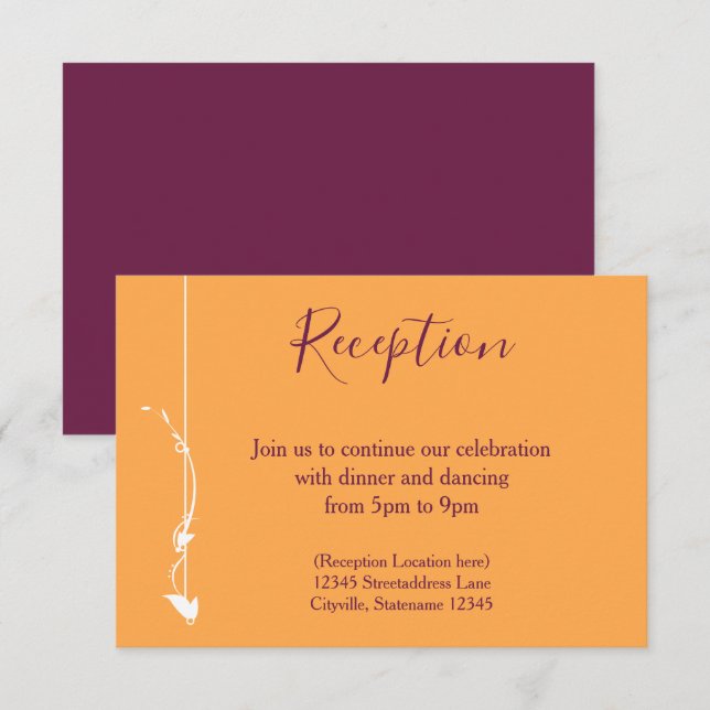 Mango und Lila Hochzeit | Empfang Card Einladung (Vorne/Hinten)
