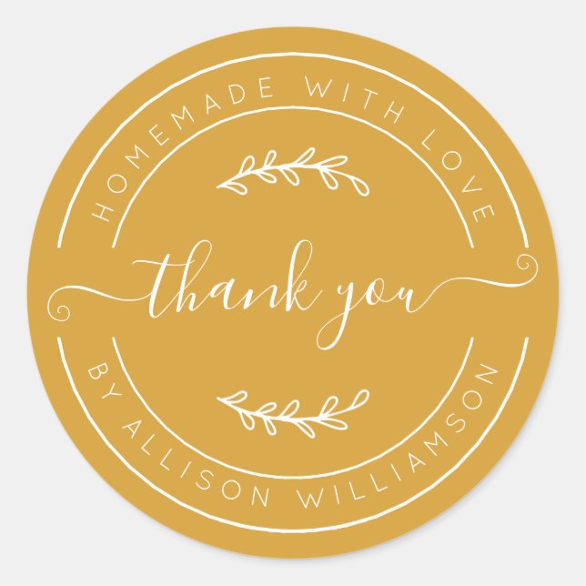 Mango Yellow Homemade Thank You Label Runder Aufkleber (Vorderseite)