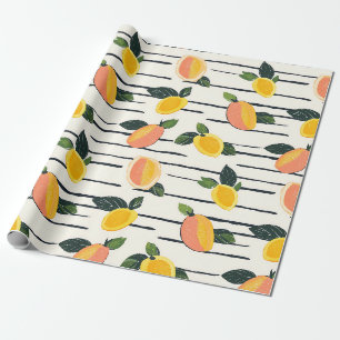 Mangofrucht-Druck Korallengelb auf gestreiftem Elf Geschenkpapier