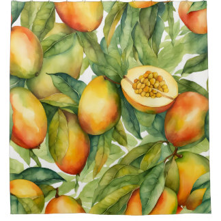 Mangofrüchte und Blätter  Duschvorhang