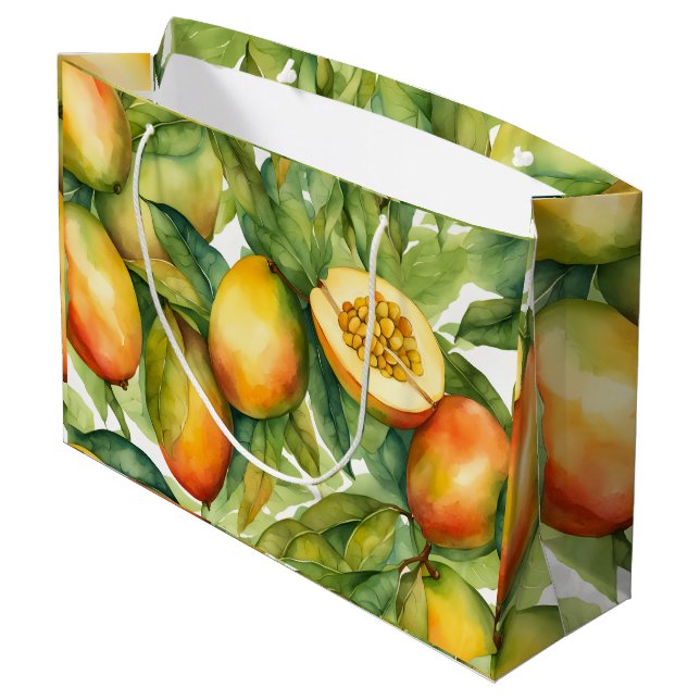 Mangofrüchte und Blätter  Große Geschenktüte (Rückseite Schrägansicht)