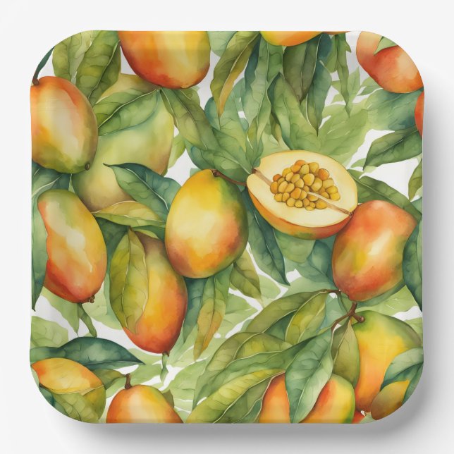 Mangofrüchte und Blätter  Pappteller (Vorderseite)