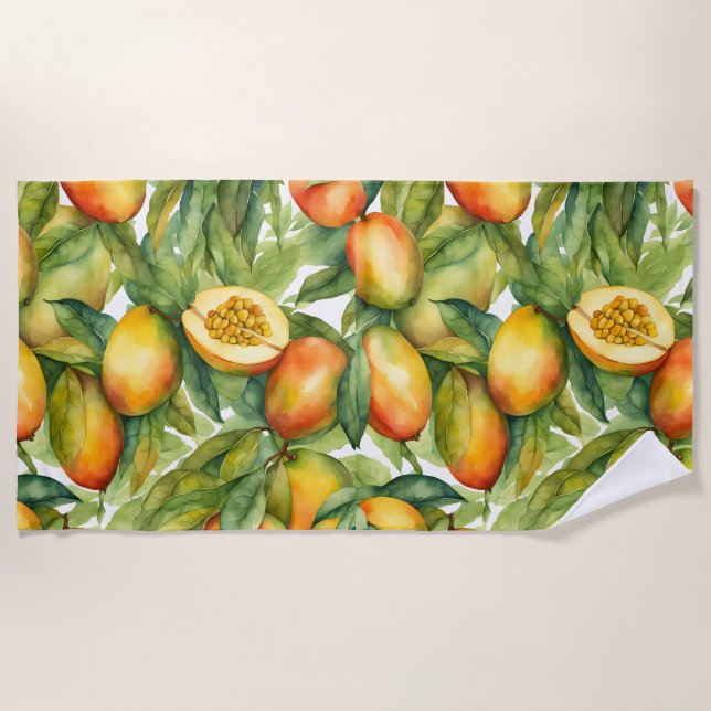Mangofrüchte und Blätter  Strandtuch (Vorderseite)