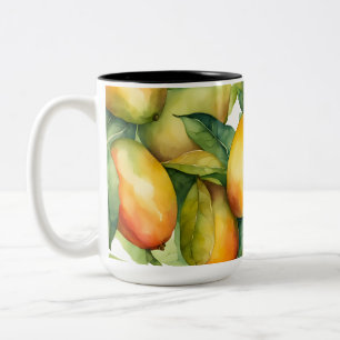 Mangofrüchte und Blätter Zweifarbige Tasse