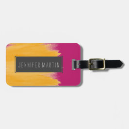 Mangogelbe Brushstrokes auf Erdbeerrosa Gepäckanhänger