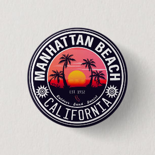 Manhattan Beach Ca Retro Sunset Palm Trees 60er Button