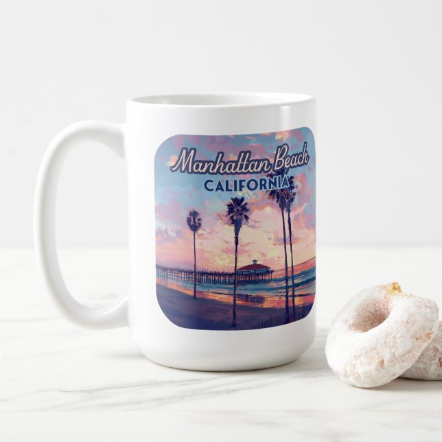 Manhattan Beach California Los Angeles Retro Kaffeetasse (Mit Donut)