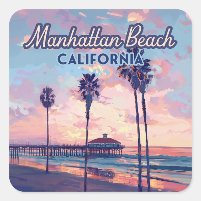 Manhattan Beach California Los Angeles Retro Quadratischer Aufkleber (Vorderseite)