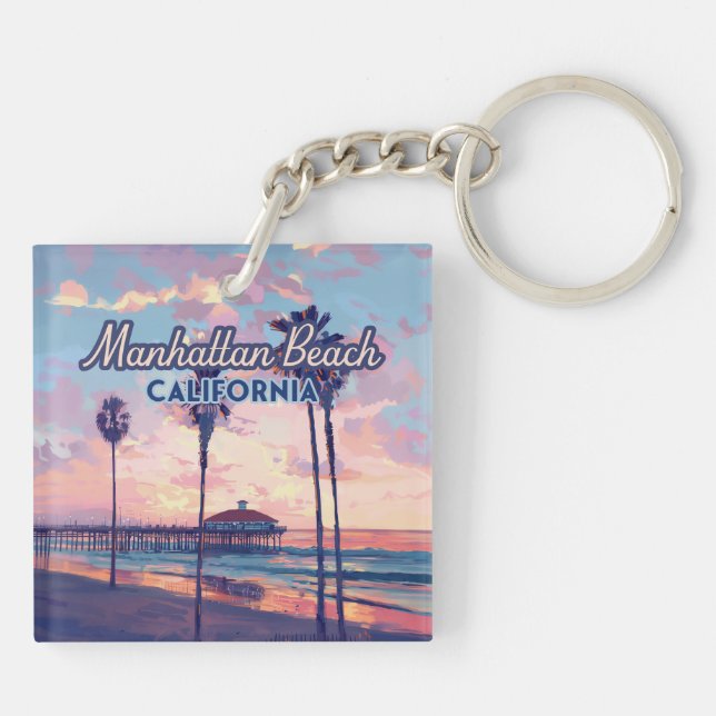 Manhattan Beach California Los Angeles Retro Schlüsselanhänger (Rückseite)