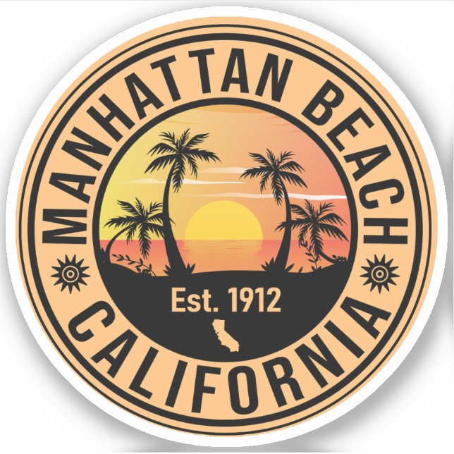 Manhattan Beach California Retro Sunset Souvenirs Aufkleber (Vorderseite)