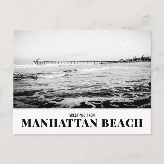 Manhattan Beach Pier, carte postale noire et blanc (Devant)