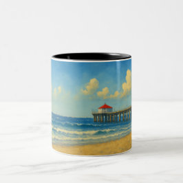 Manhattan Beach Pier mit Rotem Dach Zweifarbige Tasse