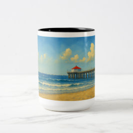 Manhattan Beach Pier mit Rotem Dach Zweifarbige Tasse