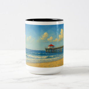 Manhattan Beach Pier mit Rotem Dach Zweifarbige Tasse