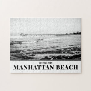 Manhattan Beach Pier Noir et Blanc Puzzle