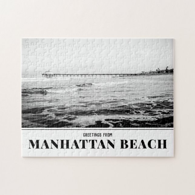 Manhattan Beach Pier Noir et Blanc Puzzle (Horizontal)